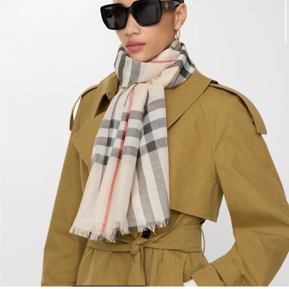 Burberry Silk Gauze Plaid Scarf Stone Color